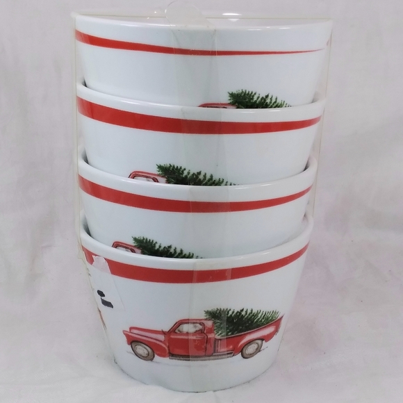 222 Fifth Other - 222 FIFTH Set of 4 WINTER CHEER Small BOWLS Santa Red Pickup Truck Tree NEW